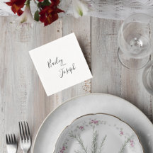 Minimalist Black & White Custom Names Napkins
