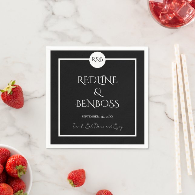 Guardanapo De Papel Minimalist Elegant Black & White Wedding Napkins (Insitu)
