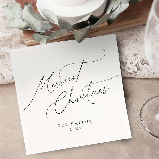 Guardanapo De Papel Minimalist Elegant Script Merriest Christmas (Minimalist Elegant Script Merriest Christmas Napkins)