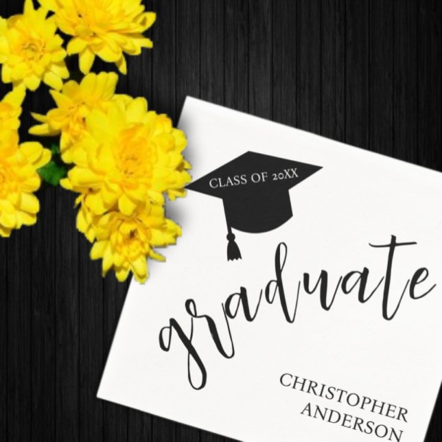 Guardanapo De Papel Minimalist Grad Cap Black & White Graduation (Criador carregado)