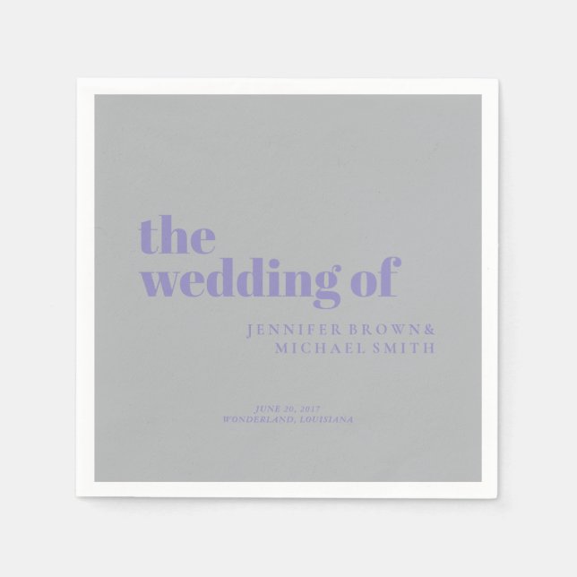 Guardanapo De Papel Minimalist Lavender Silver Simple Swash Wedding (Frente)