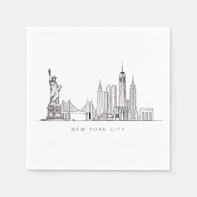 Guardanapo De Papel Minimalist New York City Skyline Line Art (Frente)
