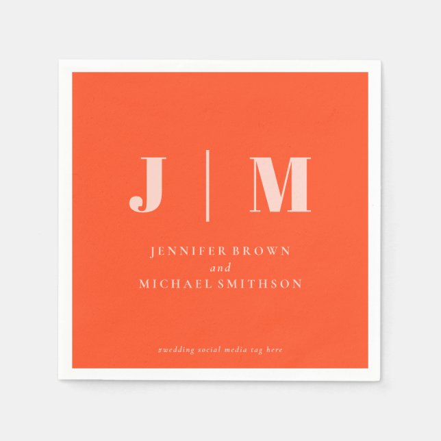 Guardanapo De Papel Minimalist Orange Pink Wedding (Frente)