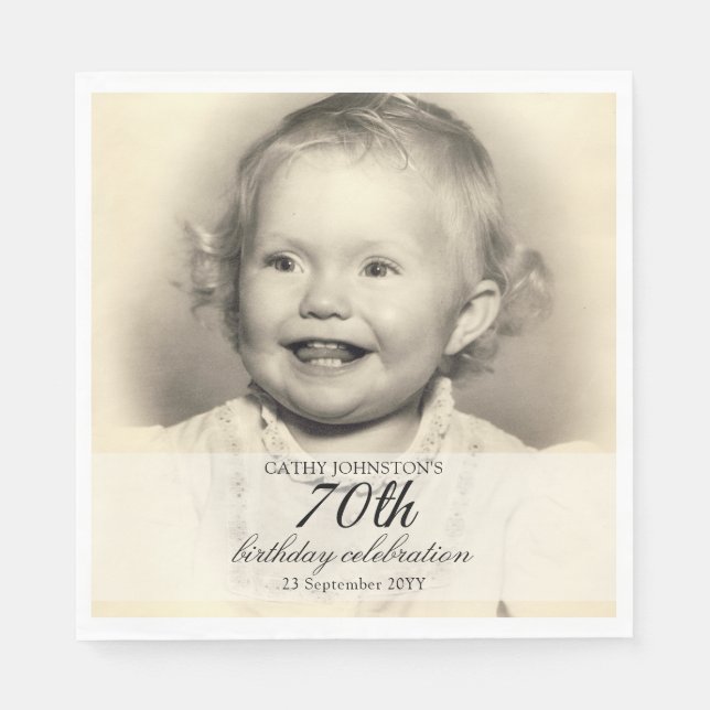 Guardanapo De Papel Minimalist Photo 70th Birthday (Frente)