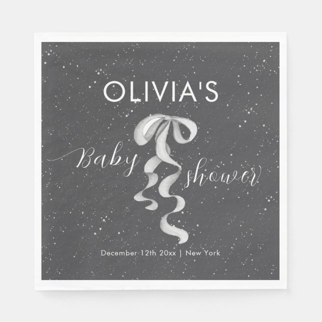 Guardanapo De Papel Minimalist Silver Bow Winter Snow Baby Shower  (Frente)