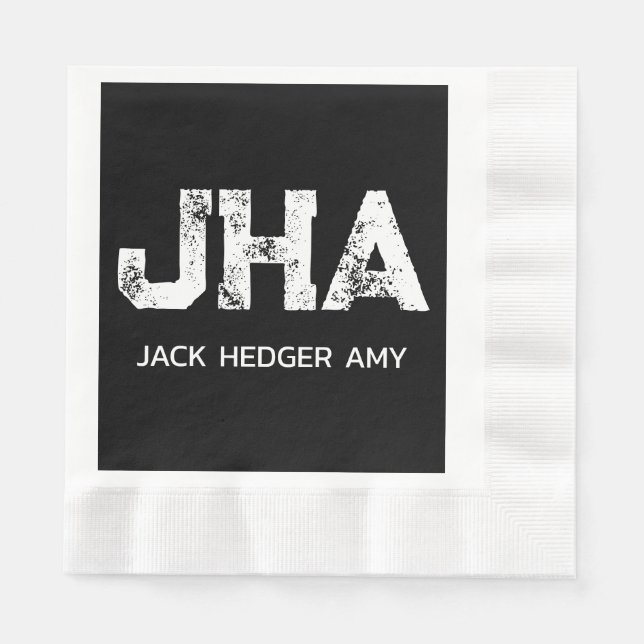 GUARDANAPO DE PAPEL MINIMALIST WHITE THREE LETTER MONOGRAM NAME BLACK (Frente)