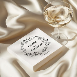 Guardanapo De Papel minimalist Wildflower Wreath Folk Rustic Wedding