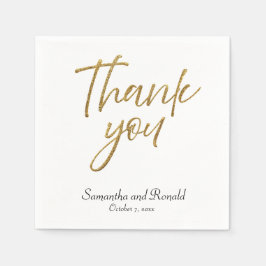 Guardanapo De Papel Mínimo Branco e Dourado Obrigado Casamento