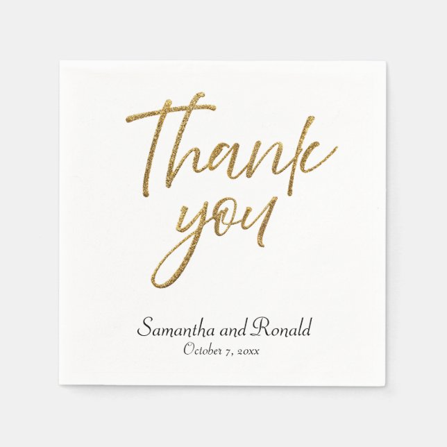 Guardanapo De Papel Mínimo Branco e Dourado Obrigado Casamento (Frente)
