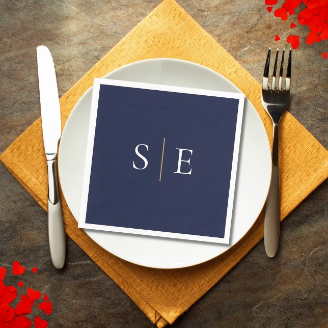 Guardanapo De Papel Mínimo De Monograma Azul E Dourado Com Marinho Ele (Elegant Navy Blue And Gold Monogram Minimalist Napkins)