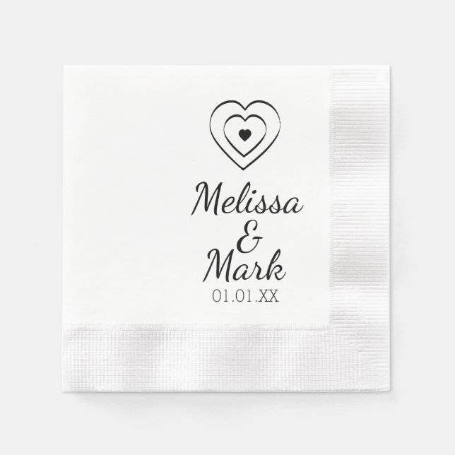 Guardanapo De Papel Mínimo Simples Triplo Corações Desenhados à Mão (Frente)