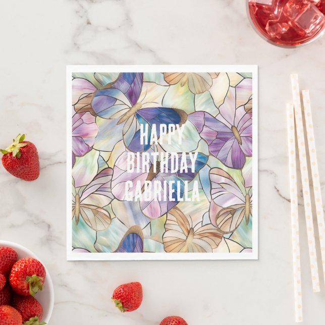 Guardanapo De Papel Mint Aqua Blue Purple Butflies (Insitu)