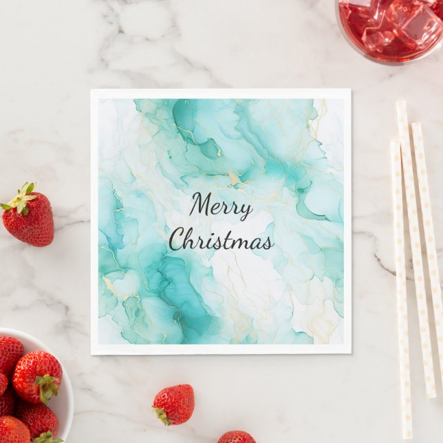 Guardanapo De Papel Mint Aqua Pearl Dourado Marble (Insitu)