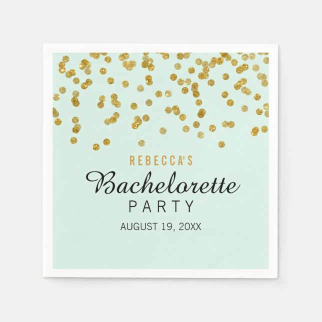Guardanapo De Papel Mint Dourado Glitter confetti Bachelorette Napkins (Frente)