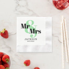 Guardanapo De Papel Mint e Black Mr & Mrs Wedding