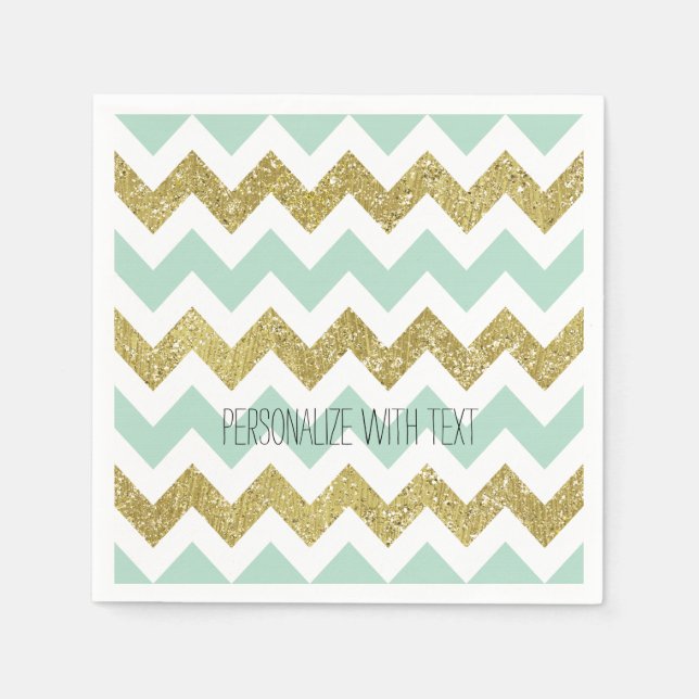 Guardanapo De Papel Mint e Faux Glitter Chevron Dourado (Frente)
