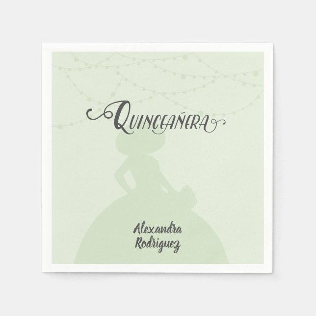 Guardanapo De Papel Mint Green Charro Silhouette Quinceanera (Frente)