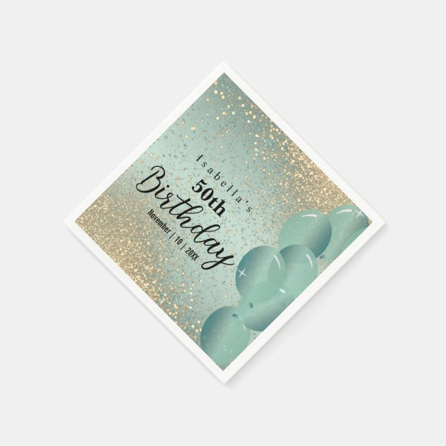Guardanapo De Papel Mint Green e Dourada Glitter Birthday (Canto)