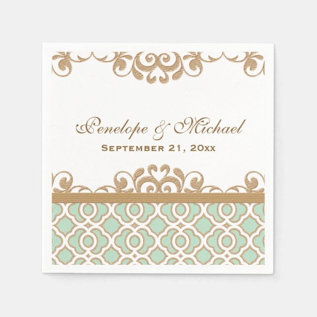 Guardanapo De Papel Mint Green e Dourado Casamento com Marrocos (Frente)