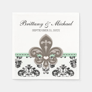 Guardanapo De Papel Mint Green Fleur de Lis Wedding
