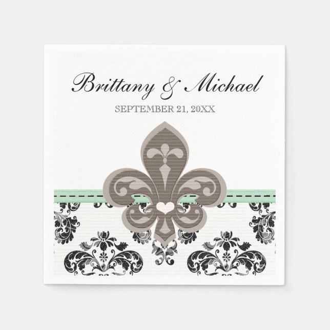 Guardanapo De Papel Mint Green Fleur de Lis Wedding (Frente)