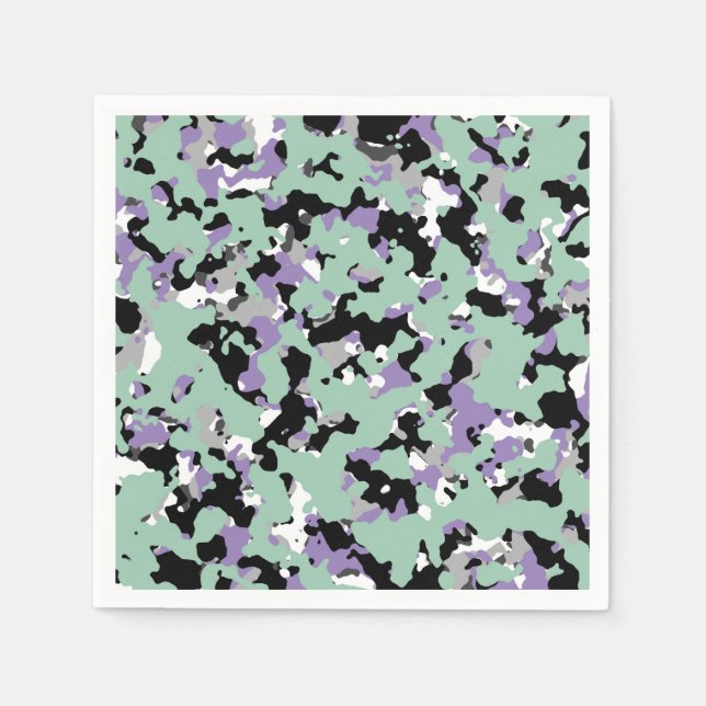 Guardanapo De Papel Mint Green & Purple Camouflage Camo Party - Impres (Frente)