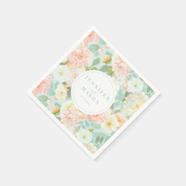 Guardanapo De Papel Mint Pink Floral Wedch Monograma Papel Napkins (Canto)