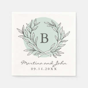 Guardanapo De Papel Mint Rustic Monograma Wreath Paper Cocktail Napkin