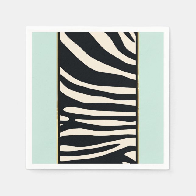 Guardanapo De Papel Mint verde, creme e impressão em zebra preta (Frente)