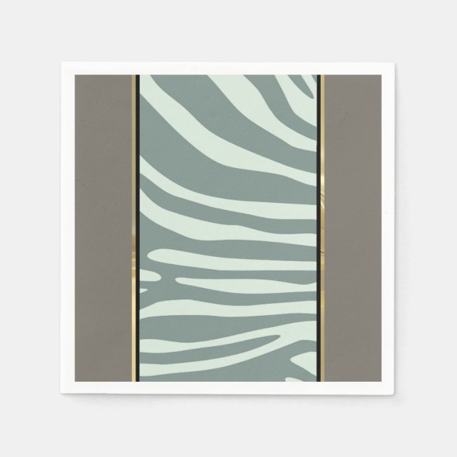 Guardanapo De Papel Mint verde, creme e impressão em zebra preta (Frente)