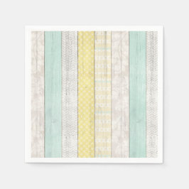 Guardanapo De Papel Mint & Yellow Boho Padrão Geométrico Madeira Rústi