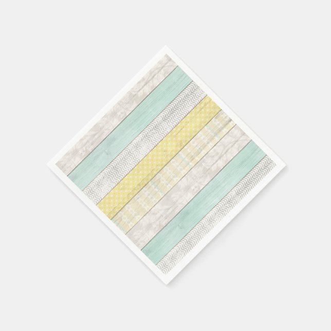 Guardanapo De Papel Mint & Yellow Boho Padrão Geométrico Madeira Rústi (Canto)