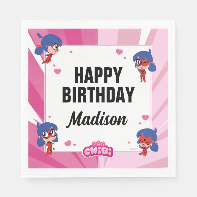 Guardanapo De Papel Miraculoso Ladybug Chibi Birthday (Frente)