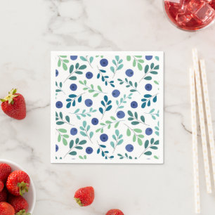 Guardanapo De Papel Mirtilos com padrão de folhas verdes