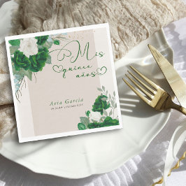 Guardanapo De Papel Mis Quince Anos Emerald Green Floral Quinceanera