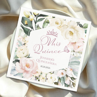 Guardanapo De Papel Mis Quince | Boho Floral Frame Quinceañera Napkins