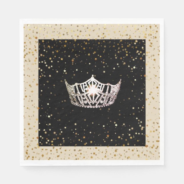 Guardanapo De Papel Miss America Silver Crown Dourada Stars Paper Napk (Frente)