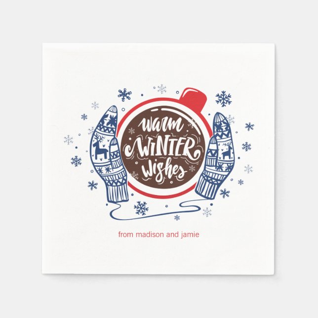 Guardanapo De Papel Mittens E Cacau Quentes Feriados De Inverno (Frente)