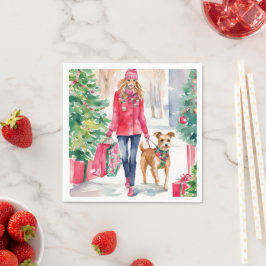 Guardanapo De Papel Moça de Compro de Moda de Natal com Aquarela