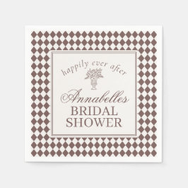 Guardanapo De Papel Mocha Brown Harlequin Checkered Bridal Shower