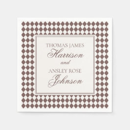 Guardanapo De Papel Mocha Brown Harlequin Checkered Wedding
