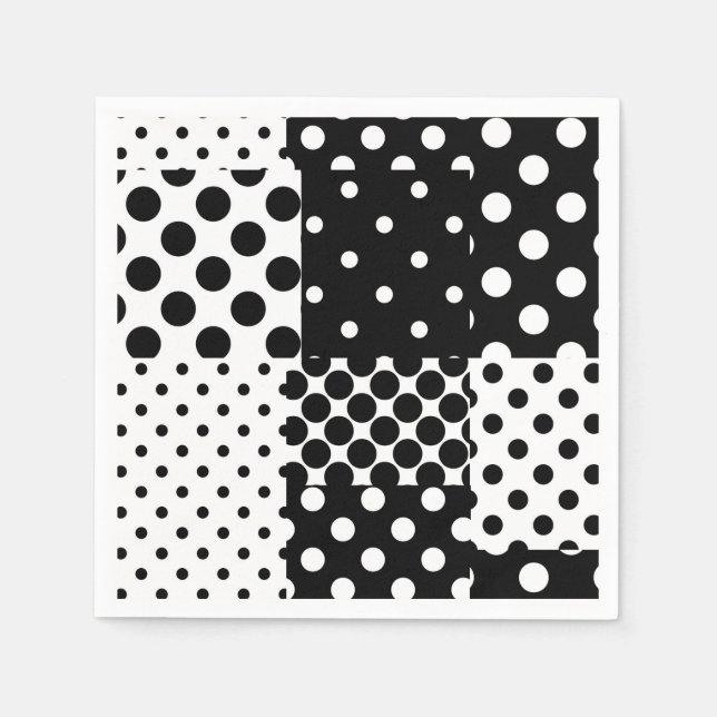 Guardanapo De Papel Moda Preto e Branco Pontos Estilo Design  (Frente)