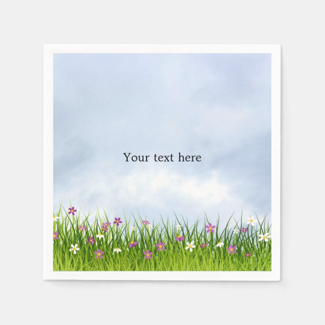 Guardanapo De Papel Modelo, Céu Azul e Flores de Verão (Frente)