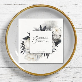 Guardanapo De Papel Modelo de casamento de flores brancas e pretas