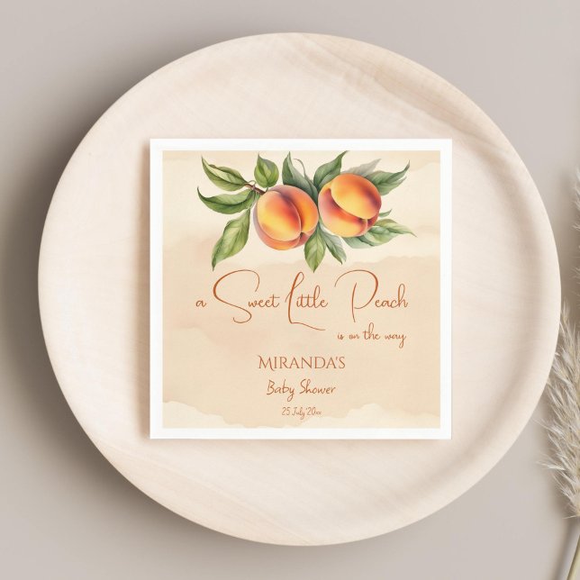 Guardanapo De Papel Modelo de pêssego doce (Sweet little peach baby shower printed template napkins personalized tableware decor spring summer)