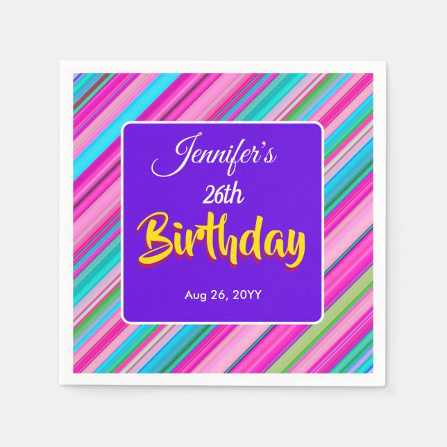 Guardanapo De Papel Modelo personalizado de aniversário com listras de (Frente)