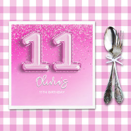 Guardanapo De Papel Modern 11th Birthday Girl Pink Number Balloon