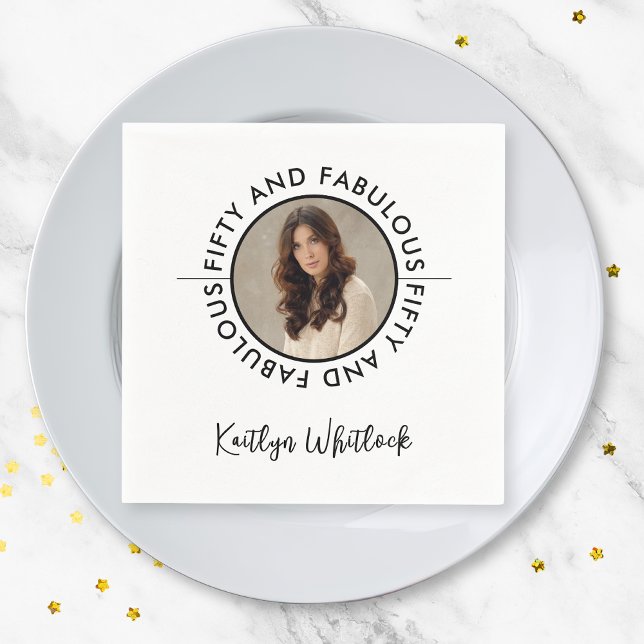 Guardanapo De Papel Modern 50 and Fabulous Bold 50th Birthday Party (modern black and white 50 and fabulous bold 50th birthday party napkins for elegant birthday for her)