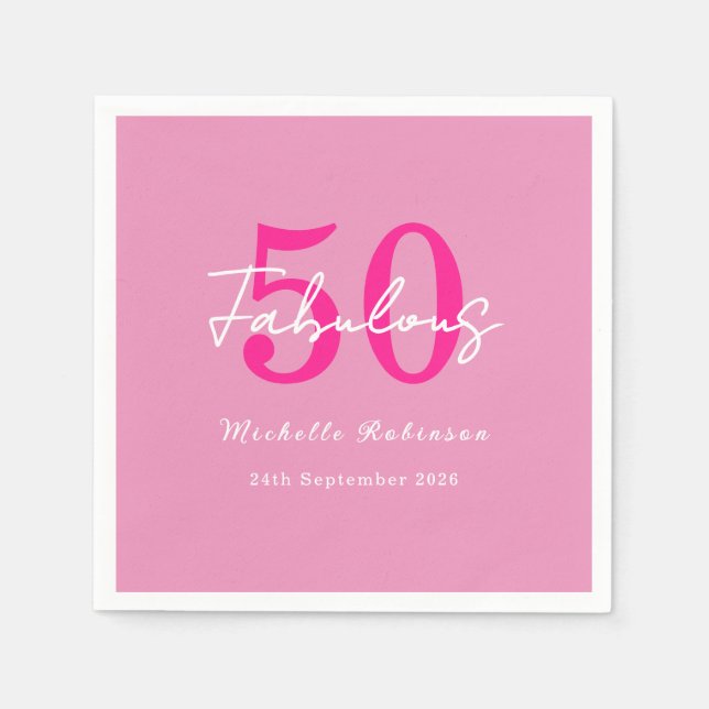 Guardanapo De Papel Modern 50 and Fabulous Pink 50th Birthday Party (Frente)