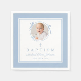 Guardanapo De Papel Modern Baby Blue Religius Cross Boy Baptism
